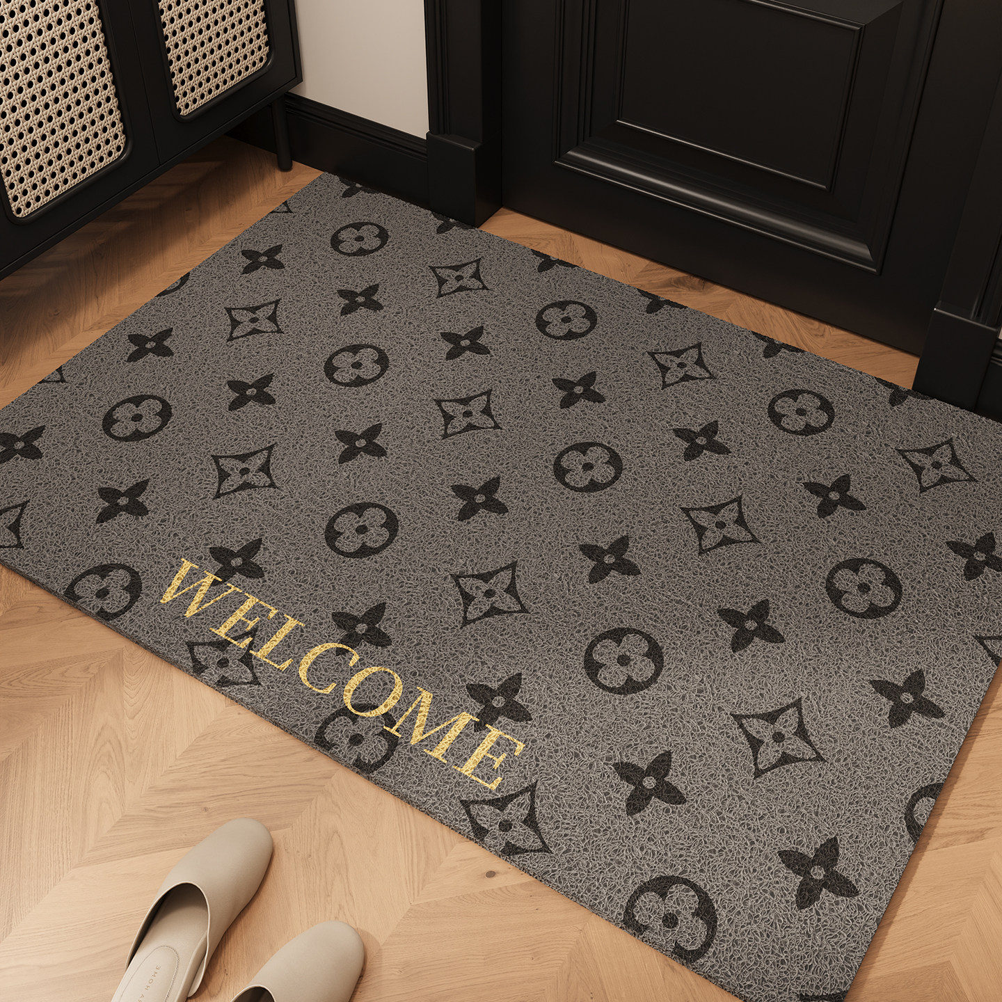 灰色入户门地垫丝圈轻奢高级感防滑脚垫耐脏除尘地毯大门口可裁剪,居家布艺,入户地垫,淘宝优惠券,粉丝福利购,淘宝优惠卷