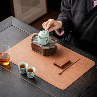 牛皮纹皮革茶席垫禅意简约皮质防水茶桌布茶旗垫布家用干泡茶垫