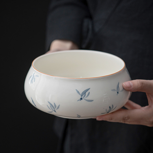 家用功夫茶具茶杯水洗杯子茶碗笔洗 手绘兰花茶洗陶瓷大号水盂日式
