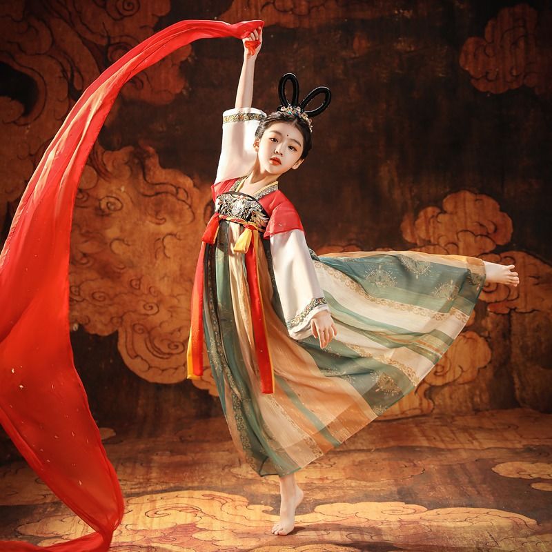 女童汉服敦煌飞天舞蹈中秋演出服