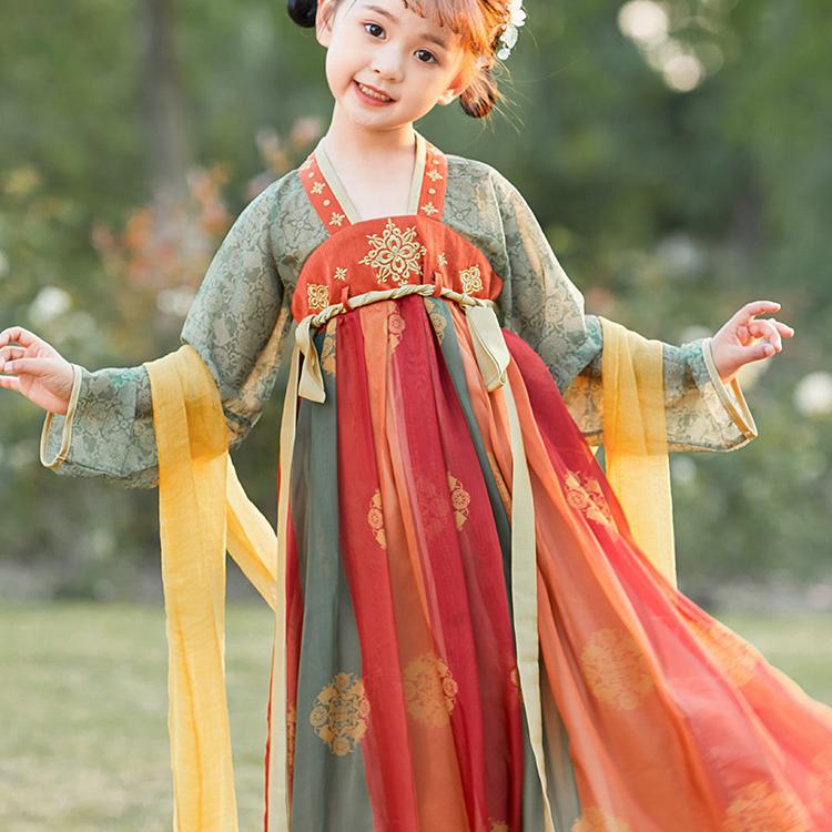 女童汉服中国风唐装敦煌舞蹈连衣裙超仙古筝古典舞儿童中秋演出服