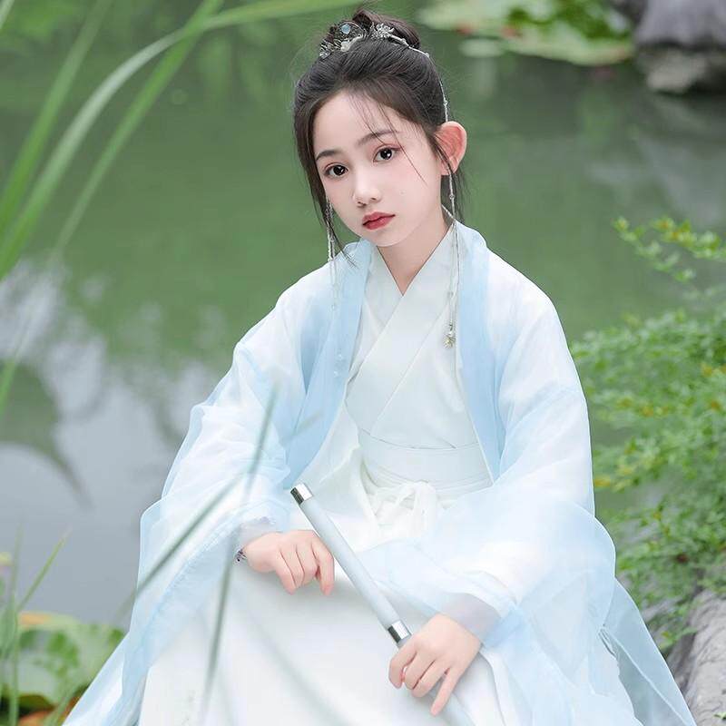 女童汉服高端白色流仙古装仙女裙国风写真摄影舞蹈儿童中秋演出服