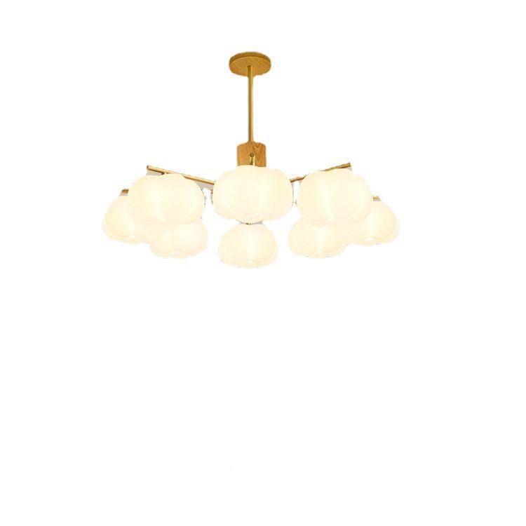 广东中式山客厅吊灯奶油原木风灯具现代约卧餐室厅日棉简花柿子灯