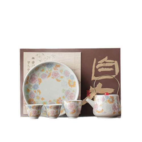 堆料万花仿古釉陶瓷茶具套装提梁壶盖碗茶杯干泡组商务礼品礼盒装