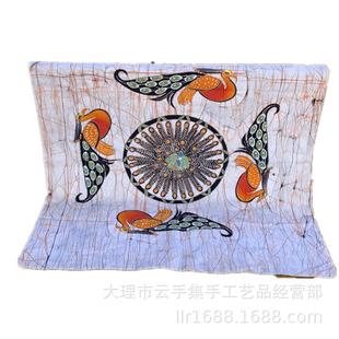 孔雀开屏手绘蜡染布坐垫居家酒店宾馆客栈墙贴布艺喜庆扎染