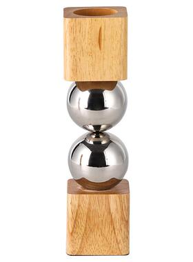 高级感圆球实木花瓶摆件设计师款创意客厅花器插干花轻奢软装饰品