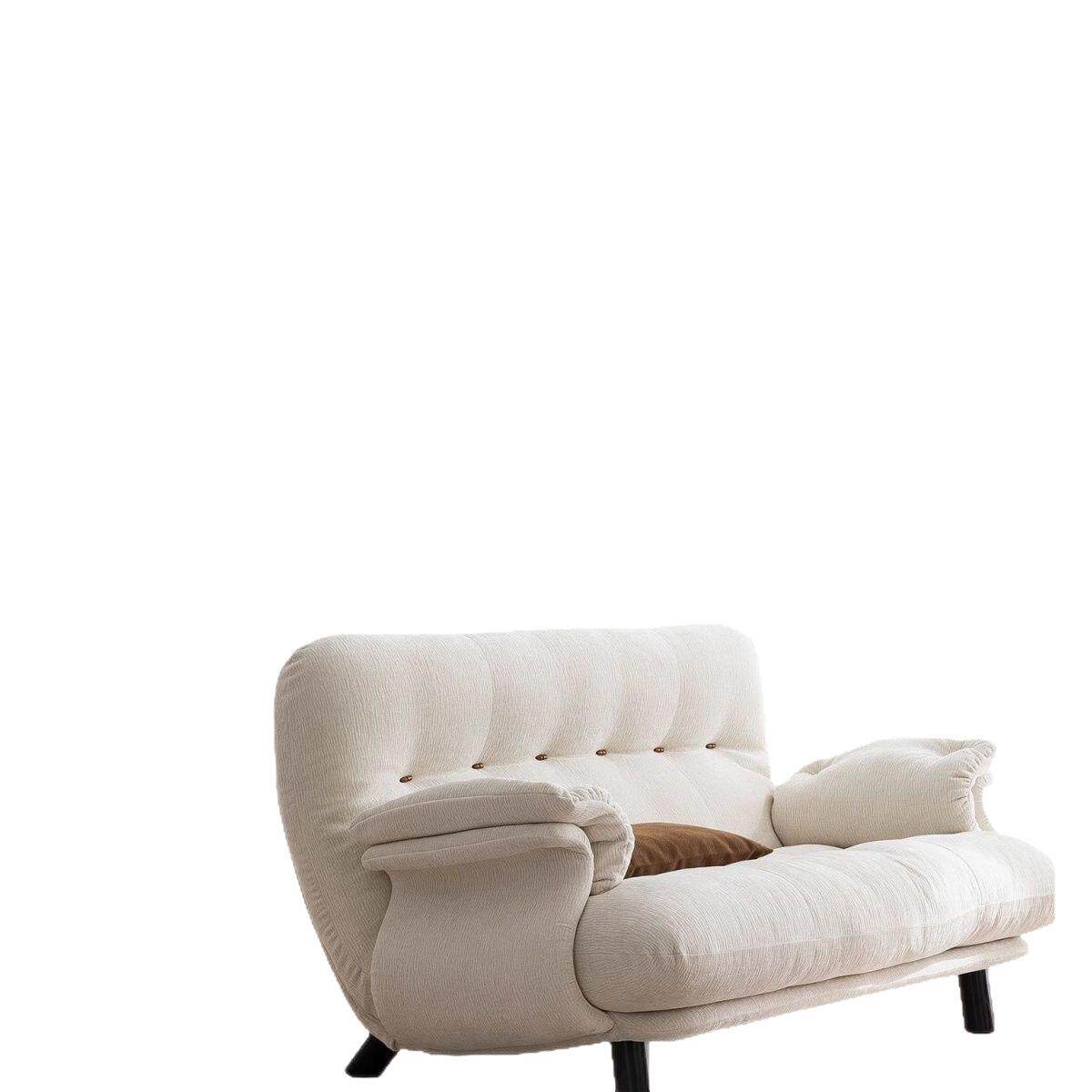 慵懒型直排创意小户型布艺休闲椅白色中古奶油风羽绒高脚双人沙发