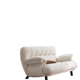 慵懒型直排创意小户型布艺休闲椅白色中古奶油风羽绒高脚双人沙发