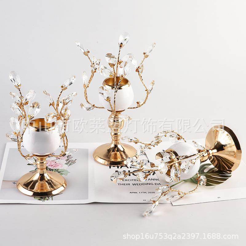 欧式轻奢水晶蜡烛台创意金属摆件美式餐桌浪漫烛光家居茶几装饰品