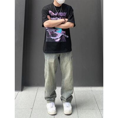 98SQUID 直筒牛仔裤男女2025新款美式水洗复古宽松阔腿高街vibe裤