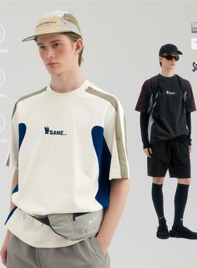 MYSAMESAME25SS速干抗菌拼接撞色刺绣圆领短袖T恤宽松户外运动衫