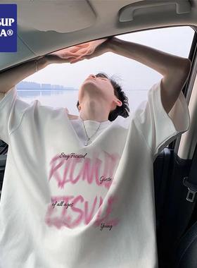 WASSUP OPERA白色纯棉短袖T恤男夏季薄款字母印花百搭半袖上衣服