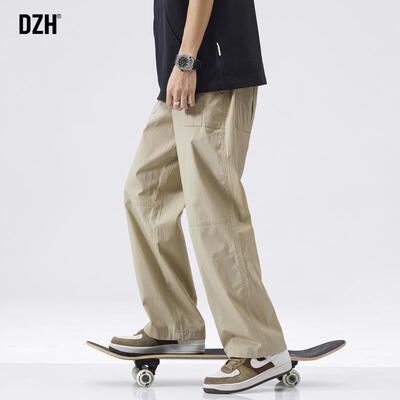 男士直筒裤卡其色工装裤男裤裤子男款加绒加厚冬季宽松休闲裤长裤