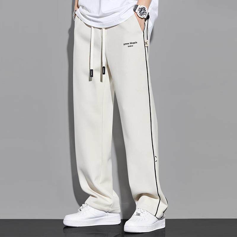 秋冬季款直筒休闲卫裤男士宽松潮牌垂坠感加绒条纹运动阔腿长裤子