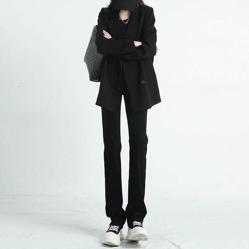 黑色窄版直筒牛仔裤女2025年新款春季高腰显瘦梨形身材阔腿烟管裤