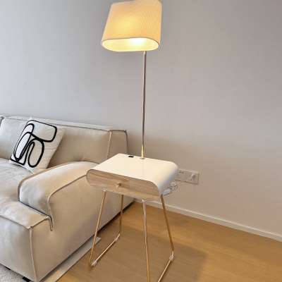 客厅沙发旁边茶几带抽屉台灯充电北欧置物架一体床头柜卧室落地灯