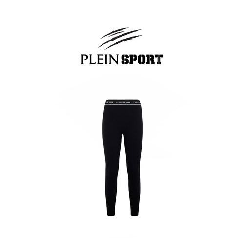 PLEIN SPORT 2026年女士时尚抓绒跑步慢跑紧身裤运动黑色打底裤