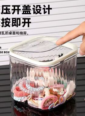 轻奢风桌面收纳盒一键开关超大开口防尘收纳盒透明可视便捷北欧