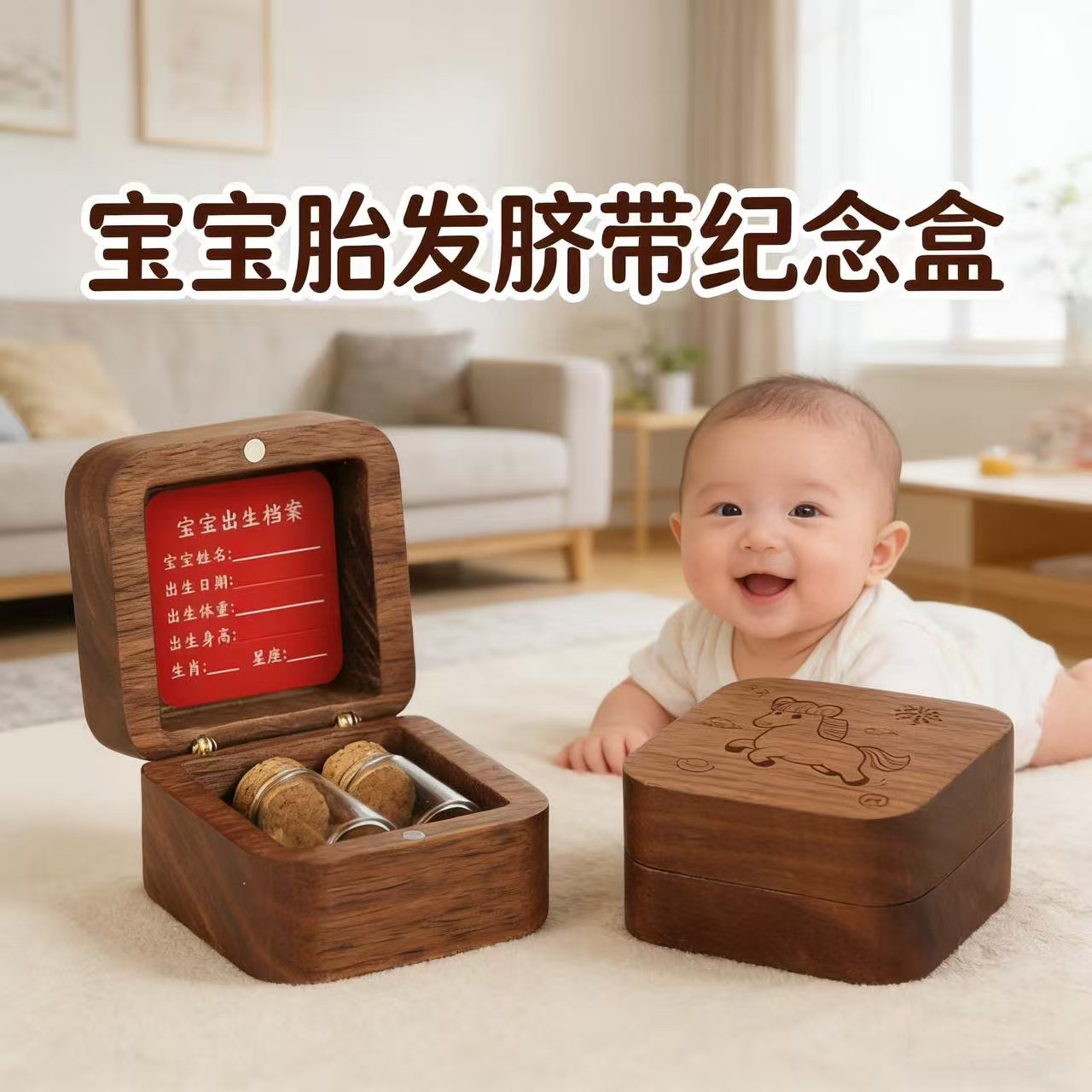 婴儿胎毛脐带保存瓶收纳盒国风胎毛纪念品宝宝胎发乳牙指甲收纳瓶