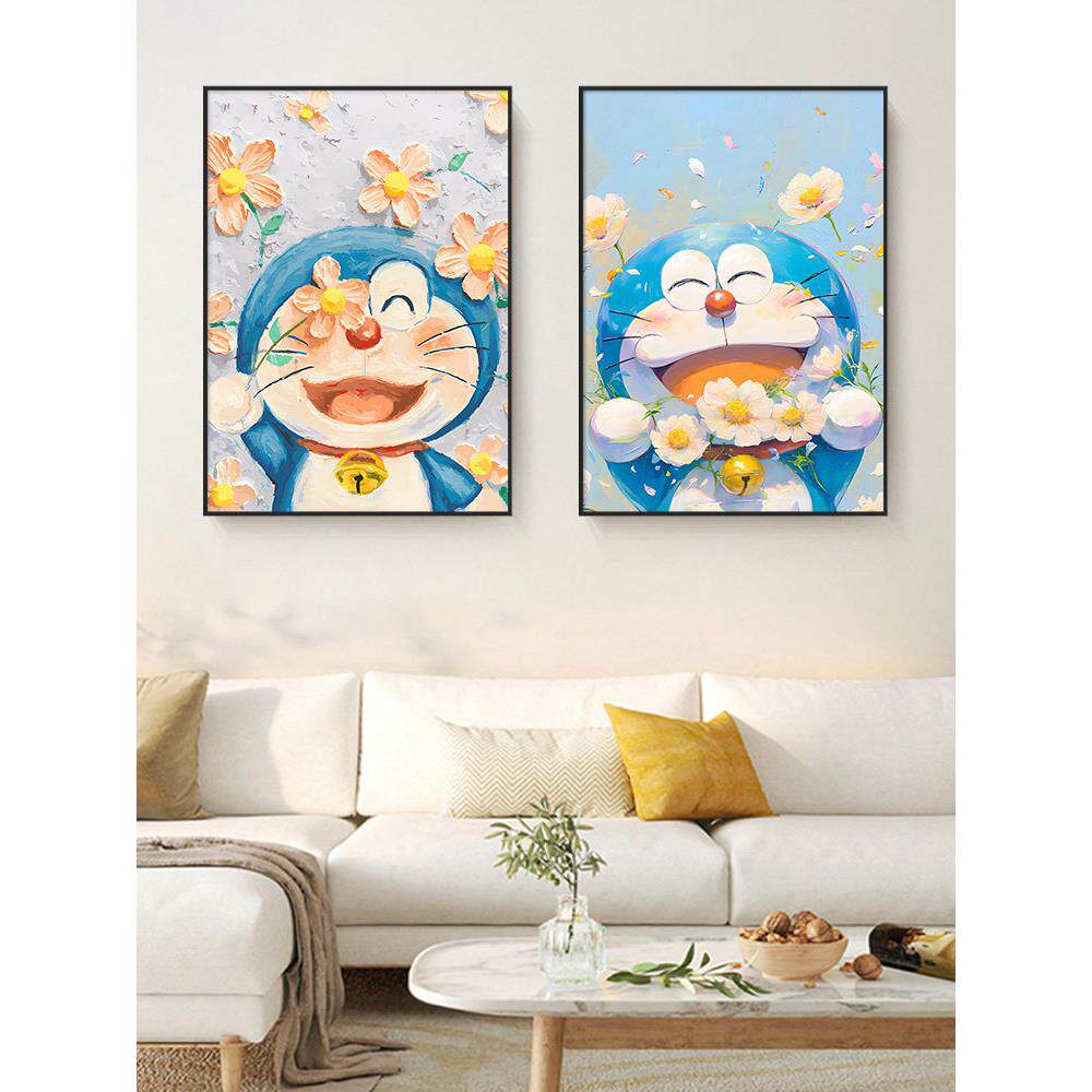 哆啦A梦装饰画卧室床头卡通儿童房壁画书房直播间机器猫客厅挂画