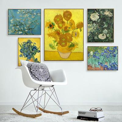 梵高向日葵花油画装饰壁画简单的欧洲餐厅客厅卧室入口墙画杏花鸢