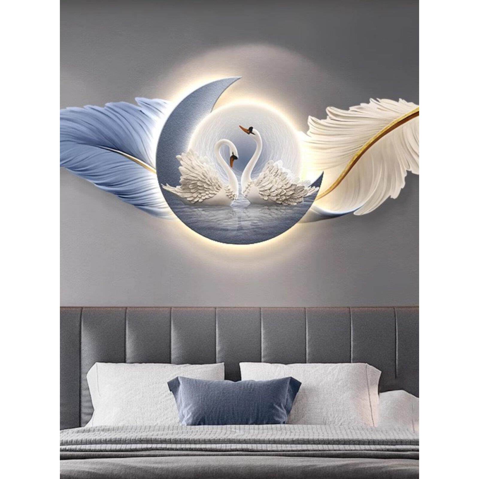 羽毛卧室装饰画led灯画温馨床头主卧挂画高档客厅沙发背景墙壁画