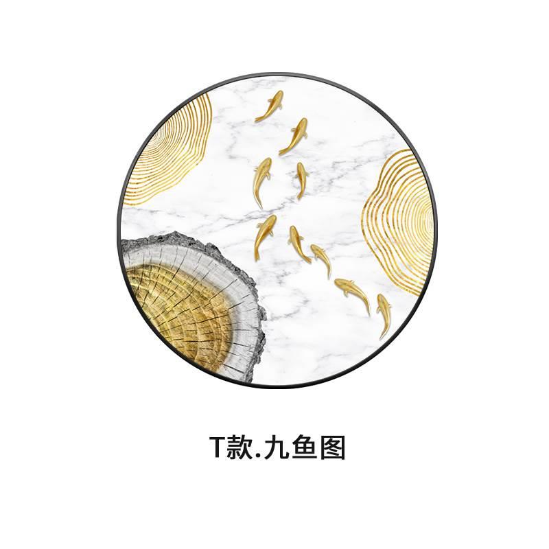 新中式圆形玄关走廊过道装饰画餐厅背景墙挂画客厅沙发壁画鱼图图片