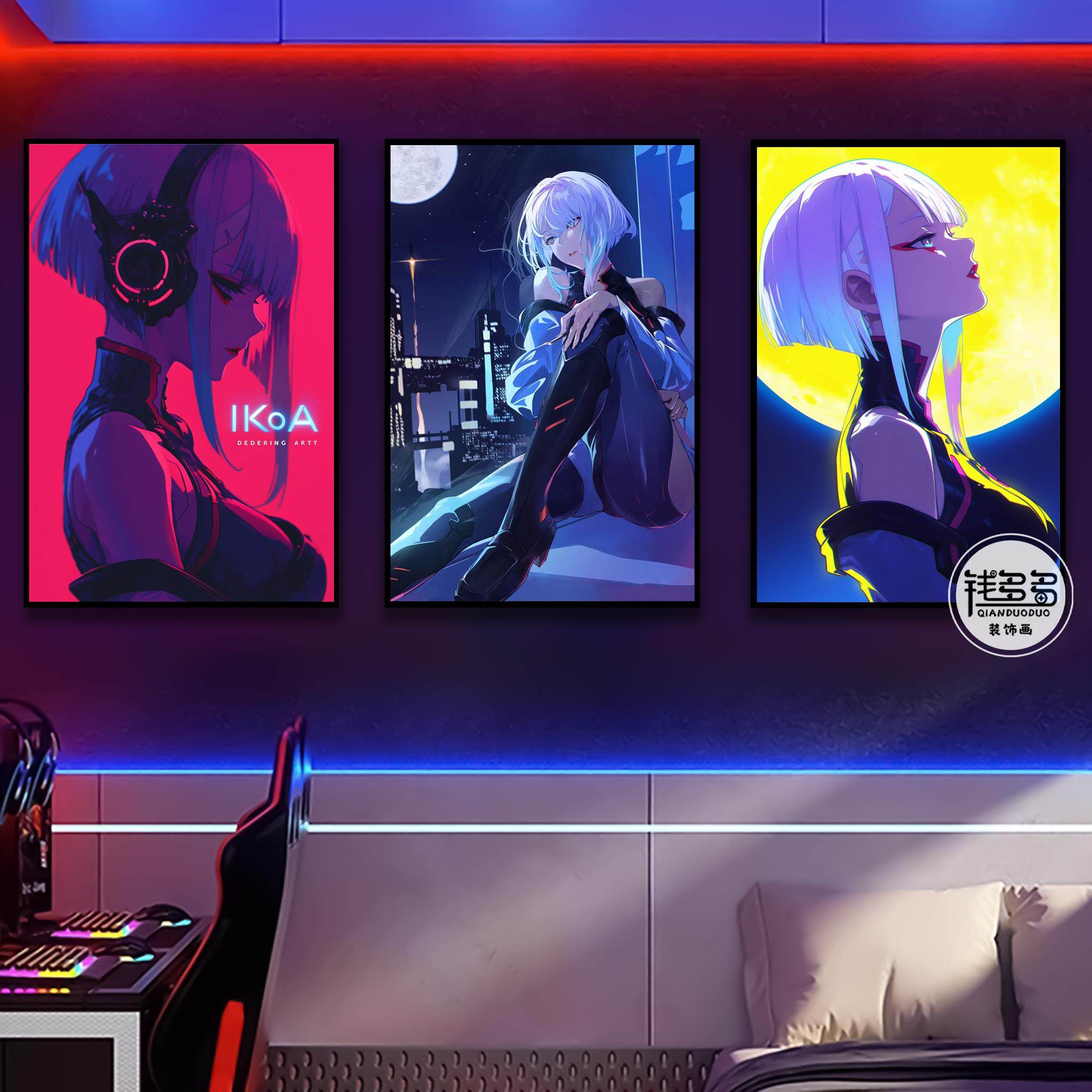 赛博朋克边缘行者挂画卧室房间二次元动漫装饰画电竞酒店网咖壁画