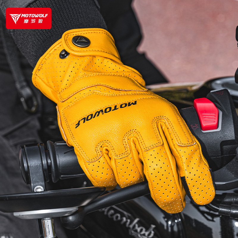 摩多狼复古防摔透气羊皮手套