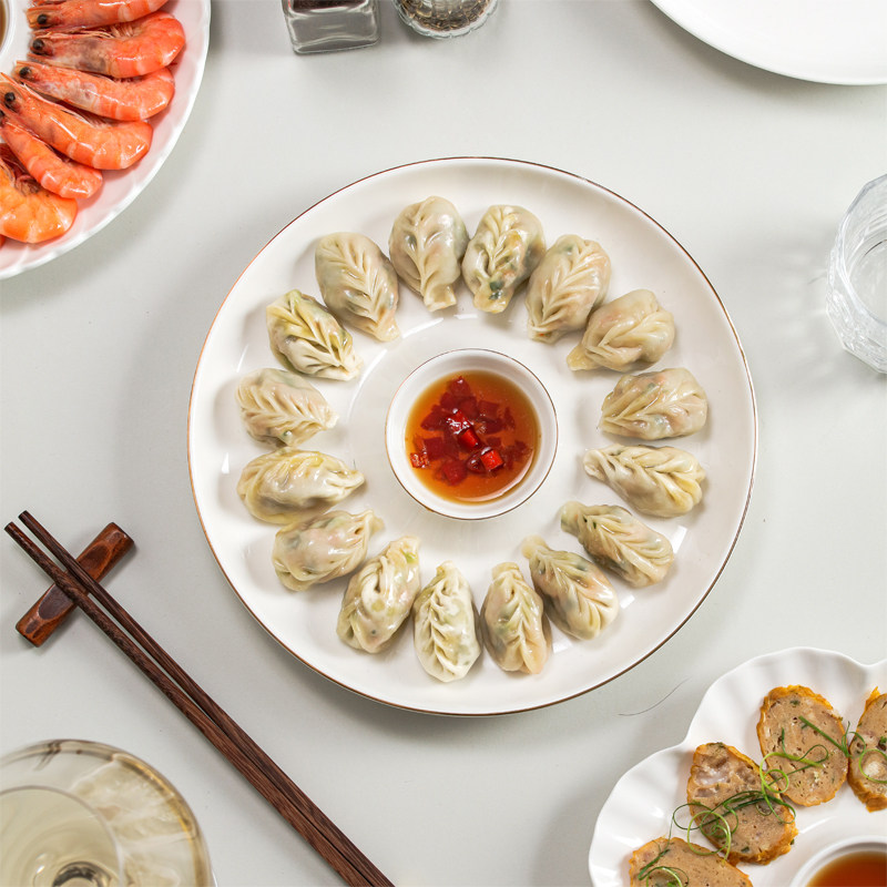 带醋碟虾盘创意子母盘菜盘水饺专用盘简约精致高级感餐盘白色盘子