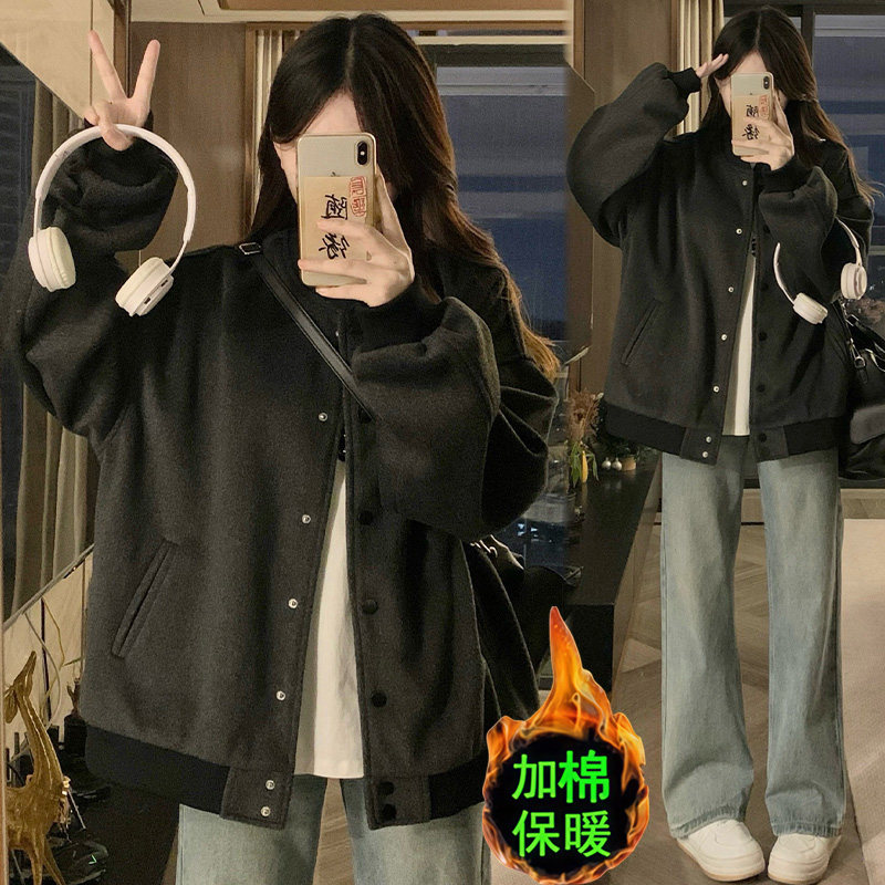 夹棉加厚棒球服外套女2026秋冬款