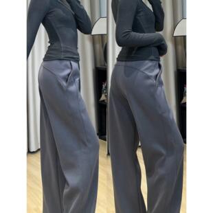 深灰色阔腿裤女秋冬新款梨型身材裤子高腰显瘦运动卫裤梨形报恩裤