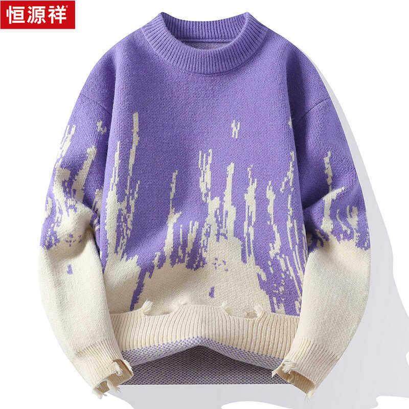 恒源祥秋冬季新款男士毛衣圆领针织衫青少年学生潮流打底羊毛线衣