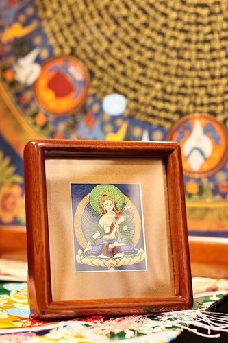 热贡唐卡包邮实木摆件白度母