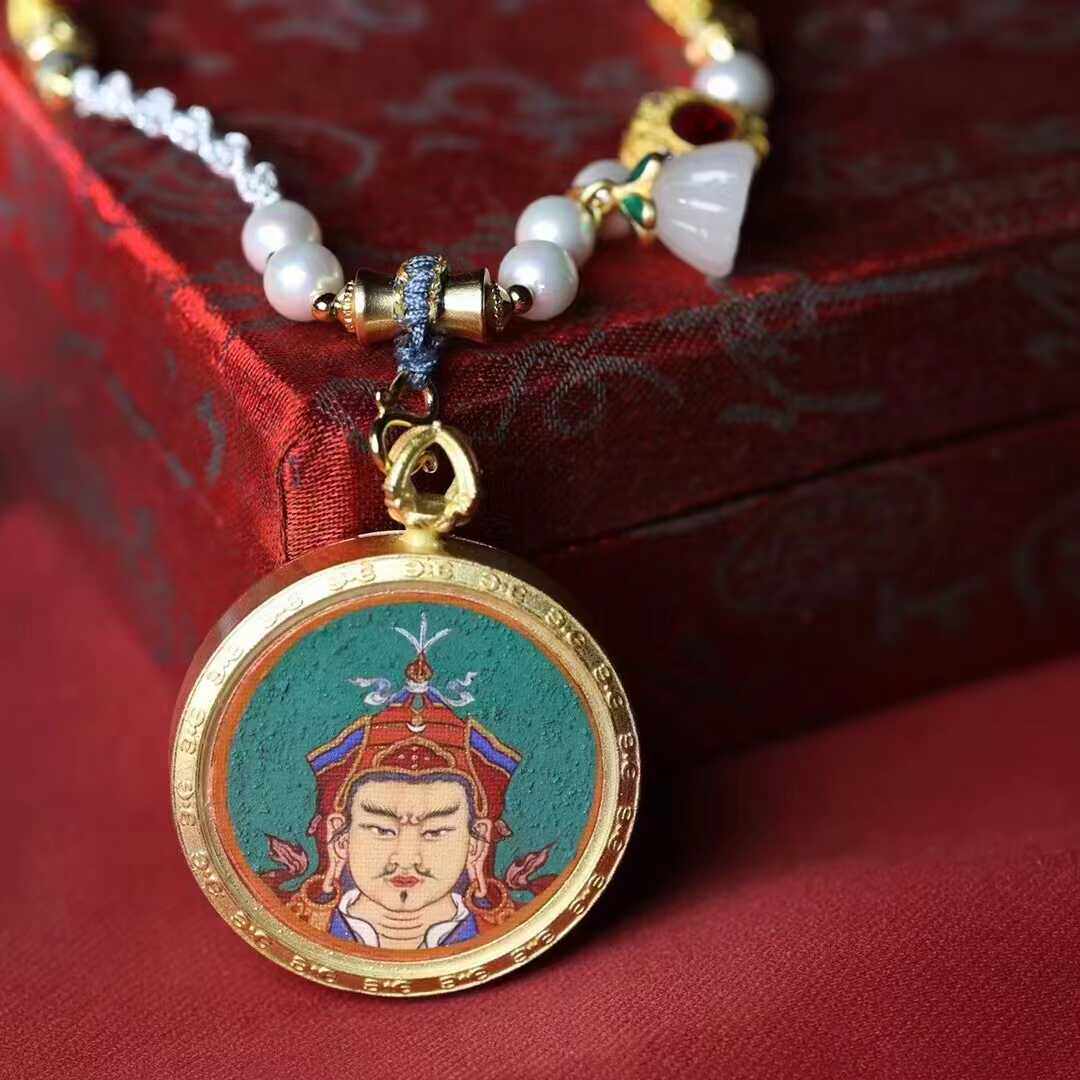 热贡全手绘唐卡双面唐卡莲花生大士黄财神