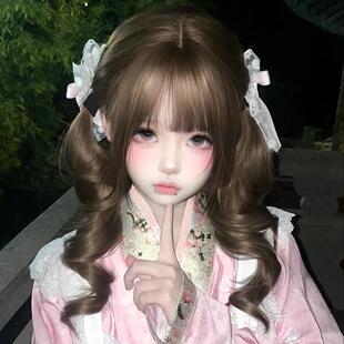 Lolita假发双马尾长卷发少萝网红日常doll感罗马卷一字发缝全头套