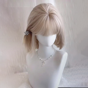 假发女短发齐刘海假发套夏季薄款俏皮米金色波波头短直发全头套式