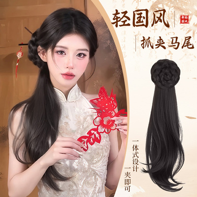 假发辫马尾新中式古风抓夹侧马尾