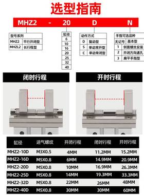 气动手指气缸MHZ2-16D/MHZL2-10-20/25/32/40平行机械夹爪夹具HFZ