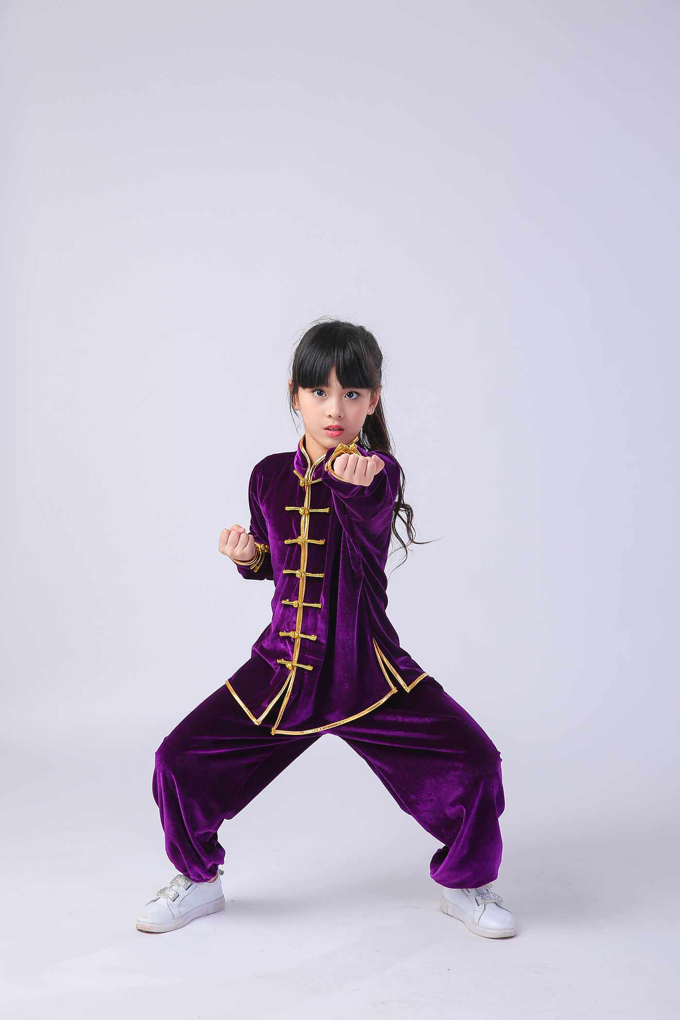 新款秋冬季儿童武术服加厚金丝绒太极拳晨练服男女童练功服少儿表