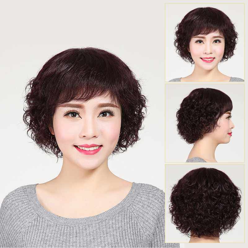 新款假发女短发时尚妈妈假发短卷发中老年假发玉米烫真人发丝蓬松