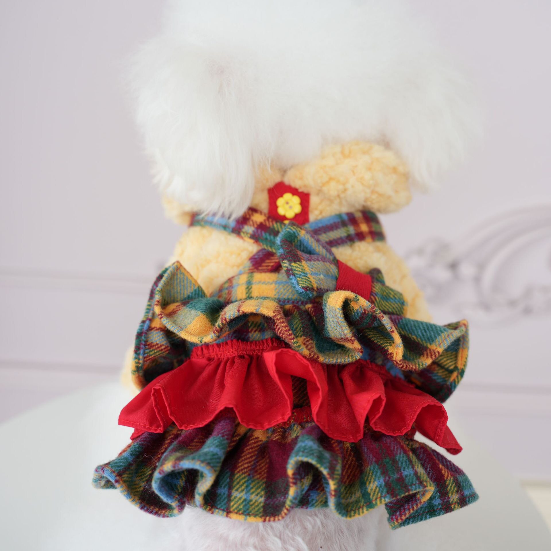 狗狗衣服秋冬厚款公主背带裙格子棉衣小型犬泰迪宠物比熊可牵引