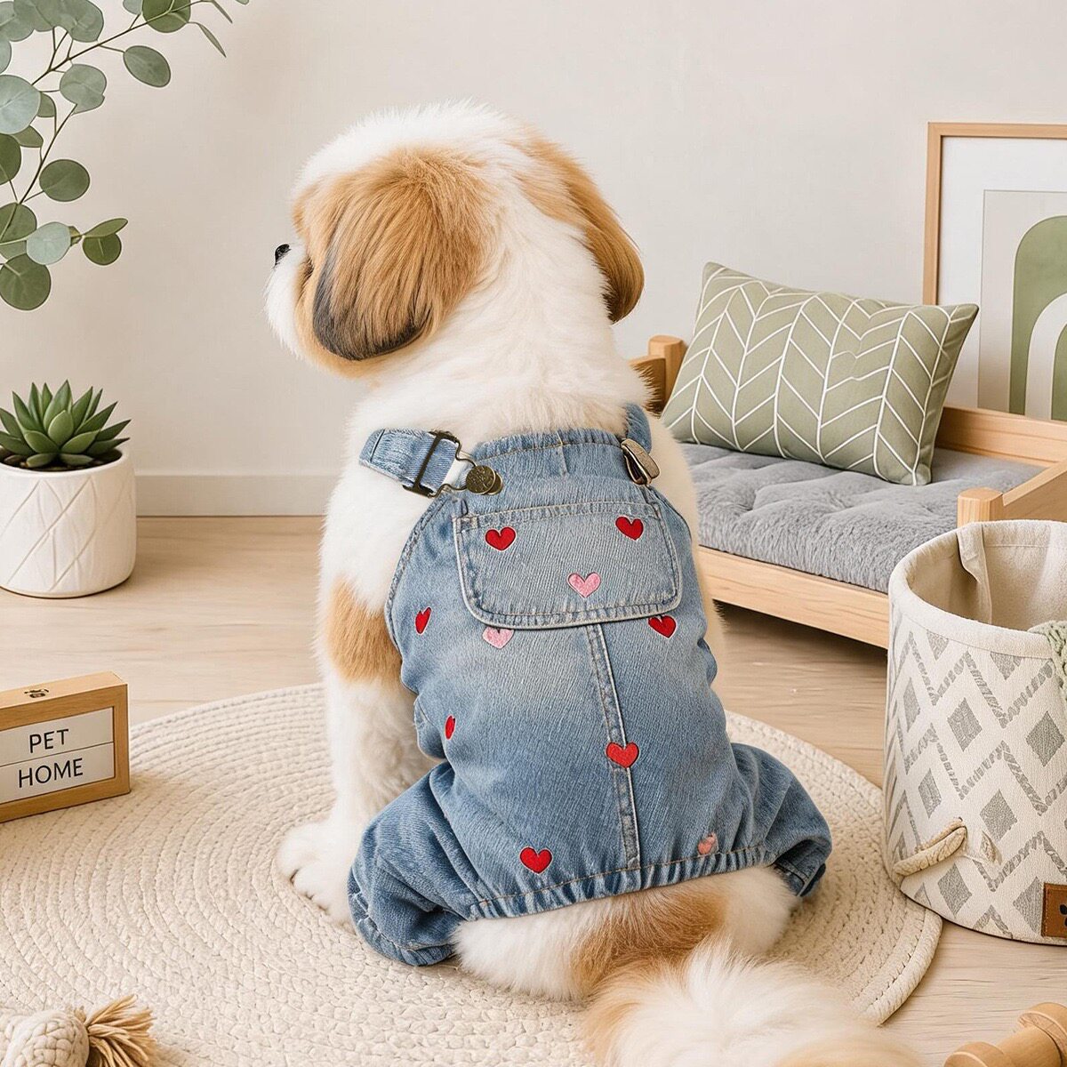 狗狗春秋款四脚衣小型犬宠物吊带牛仔背带裤可牵引外套比熊泰迪