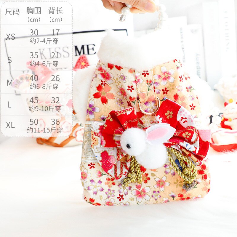 狗狗衣服秋冬装厚款猫咪公主唐装和服小型犬棉服可牵引比熊泰迪
