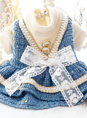 狗狗衣服春秋装猫咪公主裙蓝色小香风贵族礼服小型犬泰迪宠物比熊