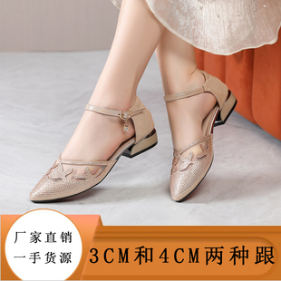 夏季 33特小码 女42大码 中跟包头凉鞋 网纱31 妈妈鞋 新款 小脚女鞋