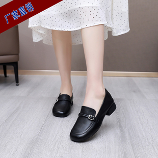 加大码 平跟单鞋 女31超小3233小脚头层牛皮软底妈妈鞋 真皮乐福鞋