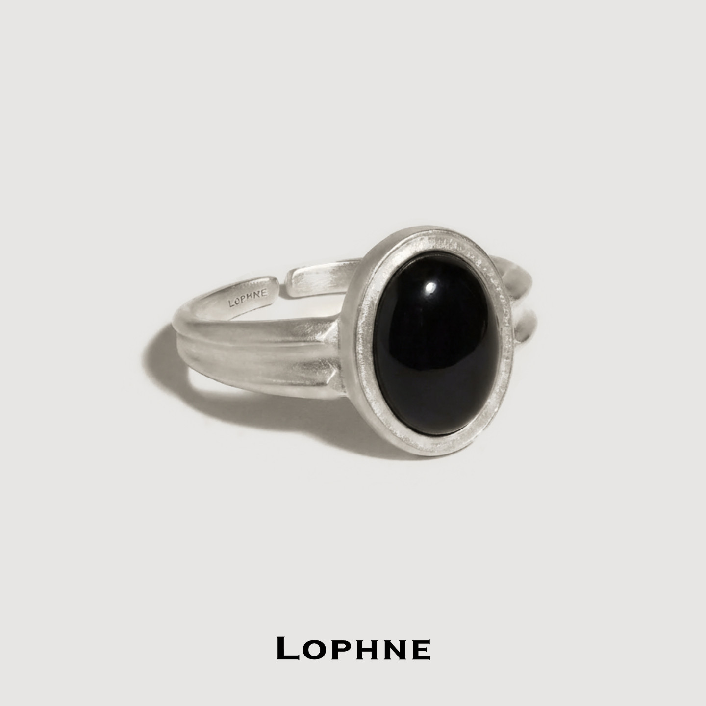 LOPHNE【经典重构】原创设计复古双棱黑玛瑙戒指纯银高级感开口戒