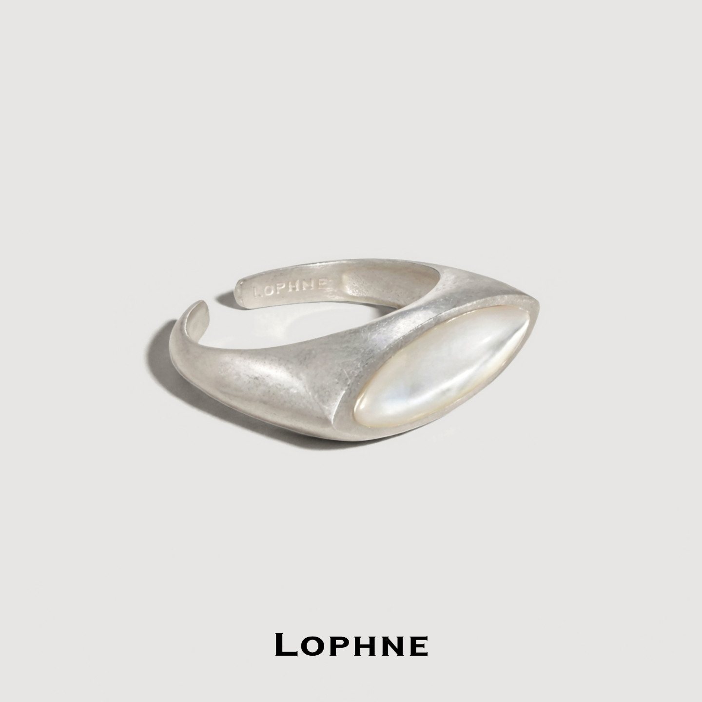LOPHNE 小众设计菱形贝母戒指 中古纯银复古简约高级感开口可调节