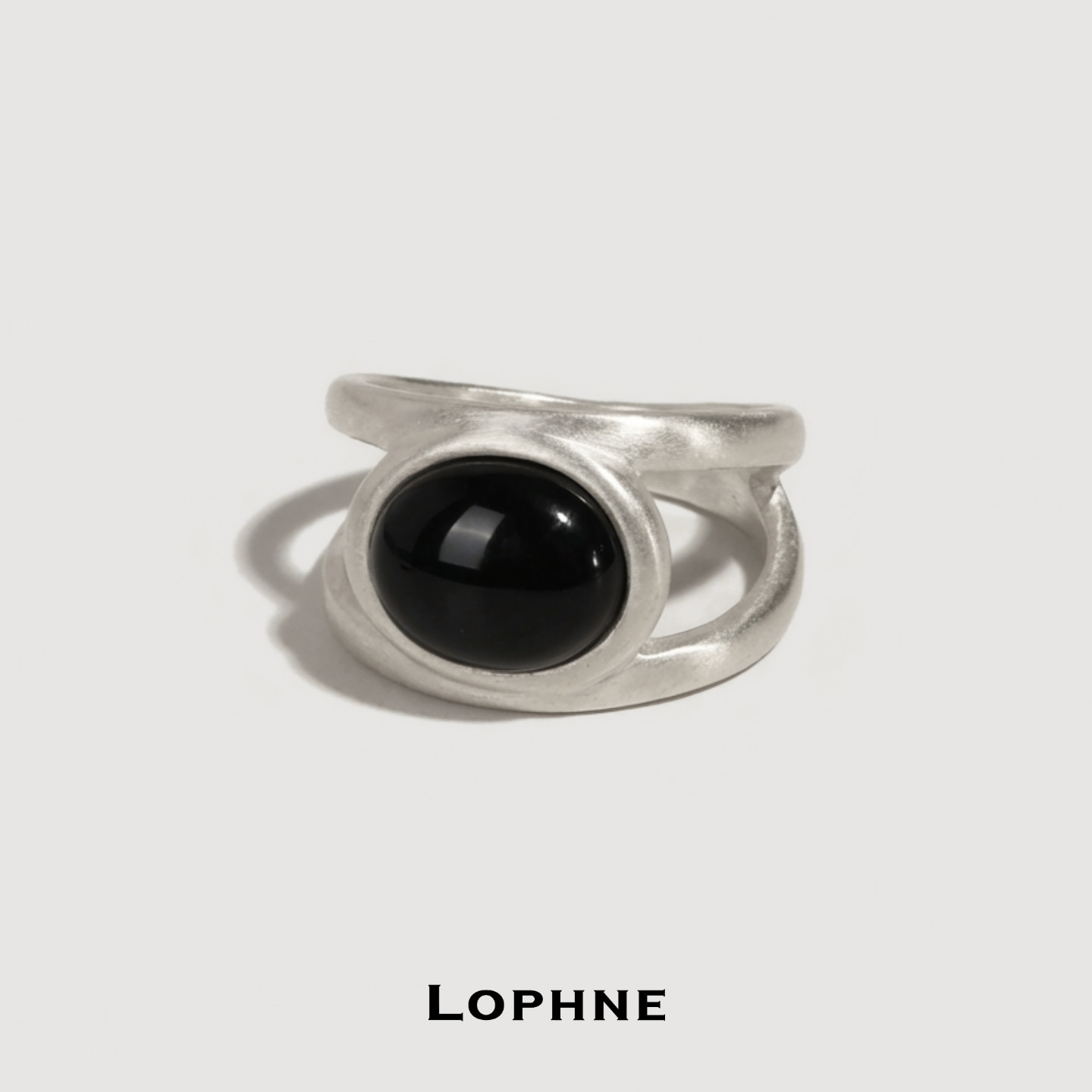 LOPHNE 双层戒圈黑玛瑙纯银戒指 复古文艺原创设计小众开口可调节